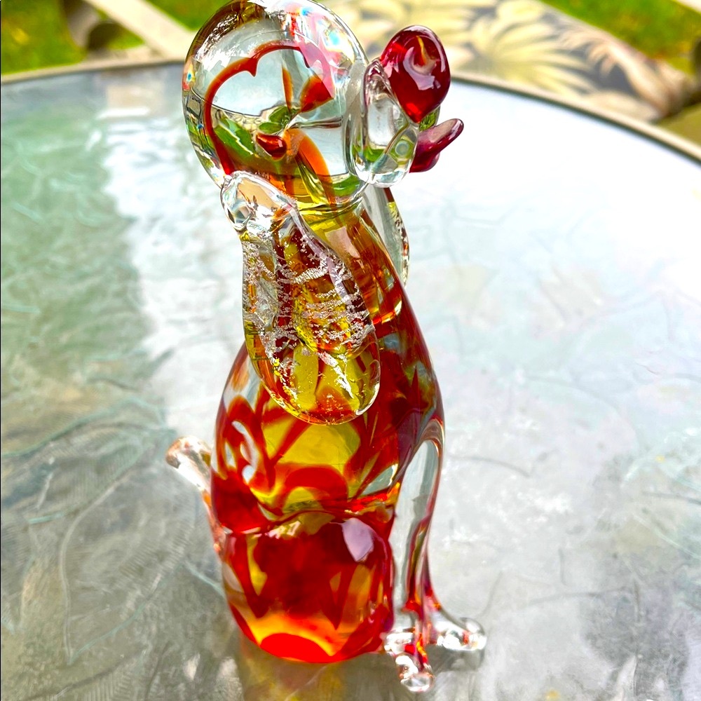 Murano Dog Figurine with Red and Yellow Accents